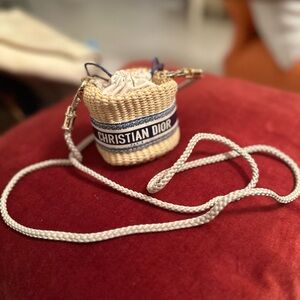 Christian Dior Mini Bucket Bag Straw Raffia Pouch VIP Novelty / GWP New And RARE